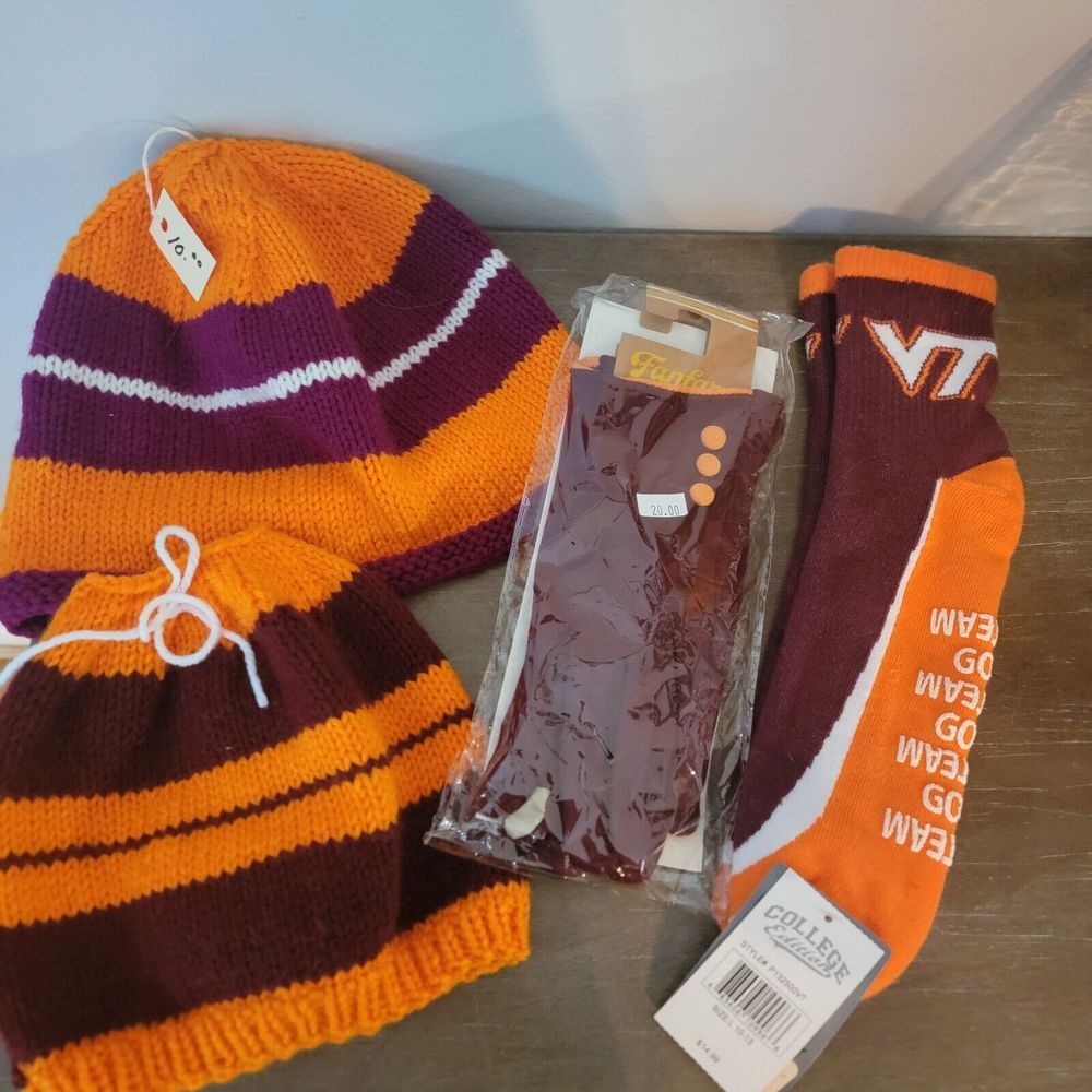 Virgina‎ Tech Hokies Clothing Accessories Bundle ~ Hats, Gloves, And Socks.